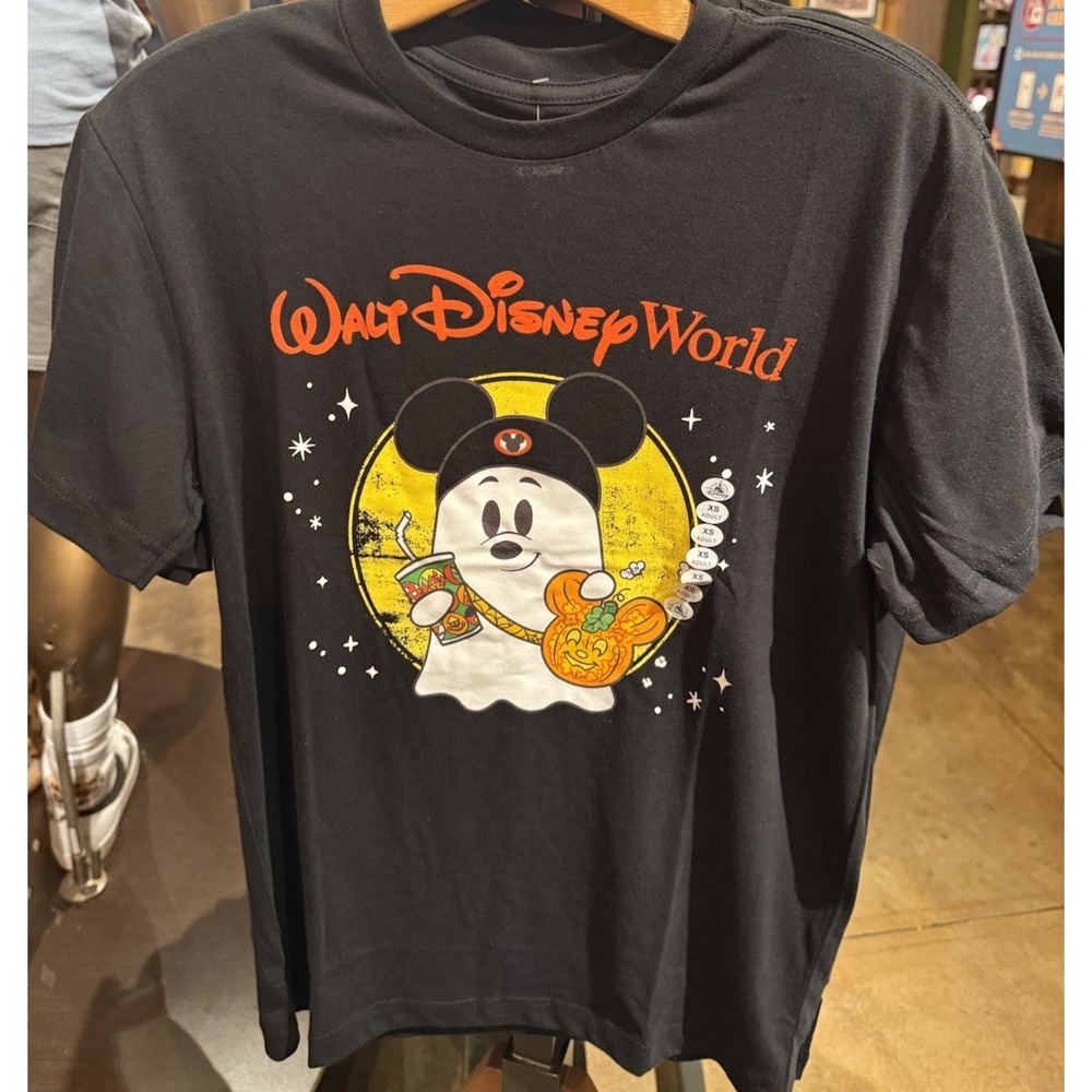 Disney Parks 2025 Halloween Mickey Mouse Ghost Pumpkin T Shirt XSmall Black NEW